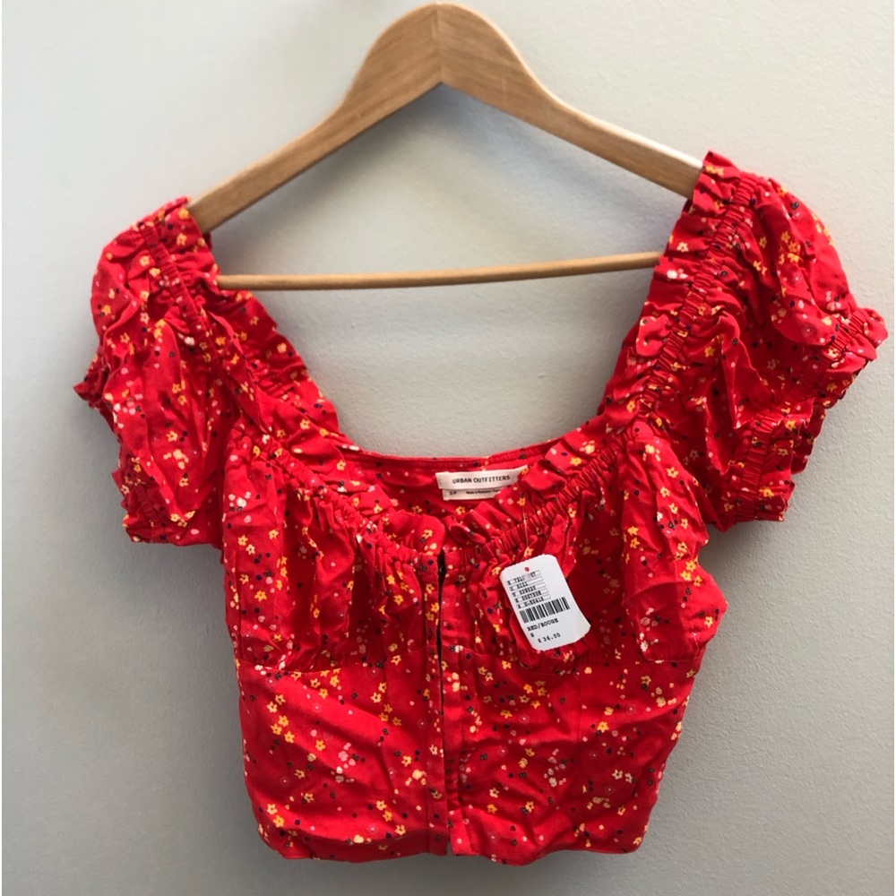 NWT UO Red Floral Milkmaid Blouse
